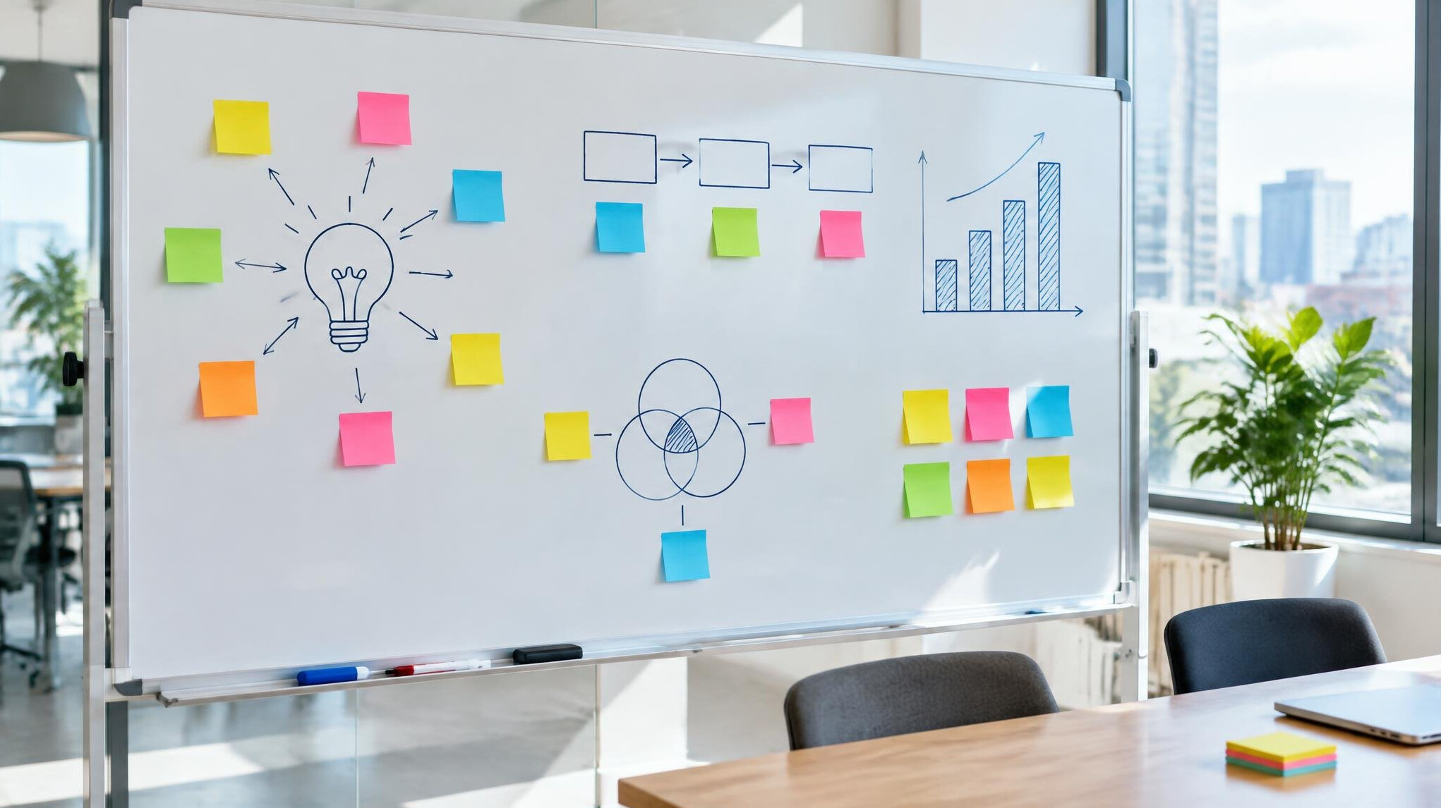 Whiteboard mit Notizzetteln in einem Besprechungsraum