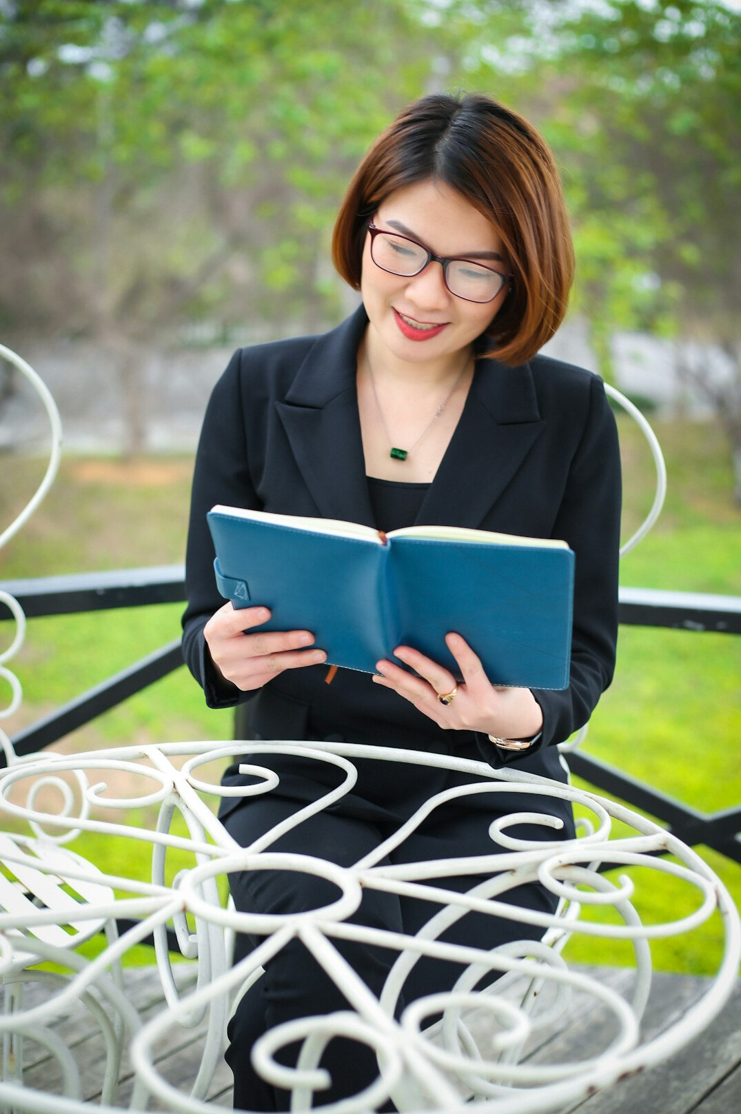manager reading professional book